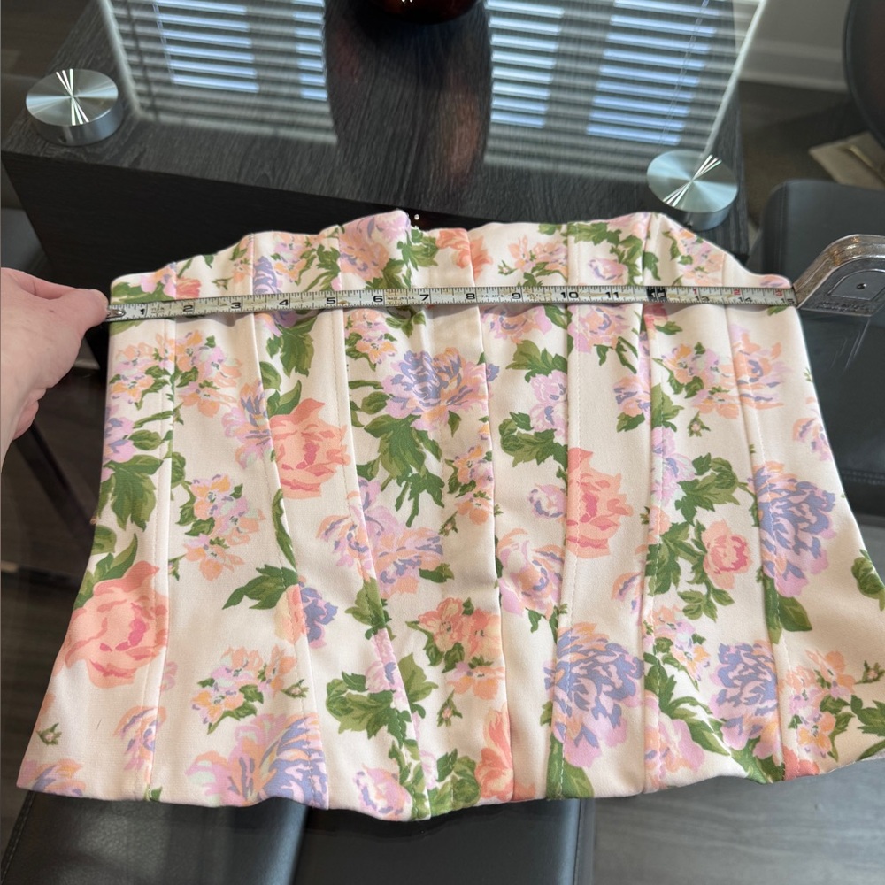 Zara Floral Strapless Corset Top in Pink with Green Accents - Picture 12 of 16